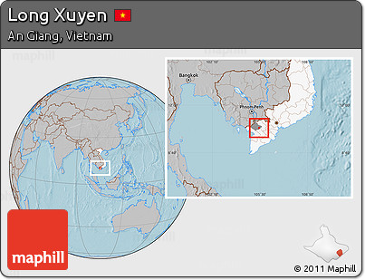 Gray Location Map of Long Xuyen, highlighted country, highlighted parent region, hill shading