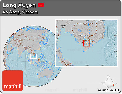 Gray Location Map of Long Xuyen, hill shading
