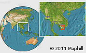 Satellite Location Map of Long Xuyen, highlighted parent region, within the entire country