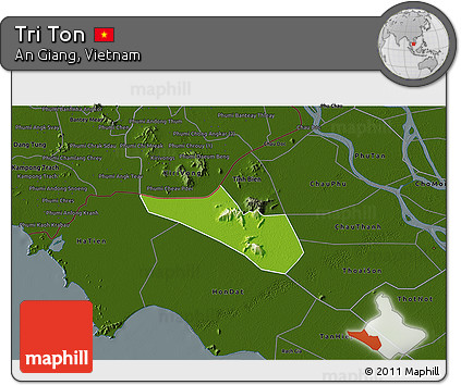 Physical 3D Map of Tri Ton, darken