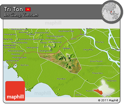 Satellite 3D Map of Tri Ton, physical outside