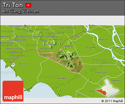 Satellite 3D Map of Tri Ton, physical outside