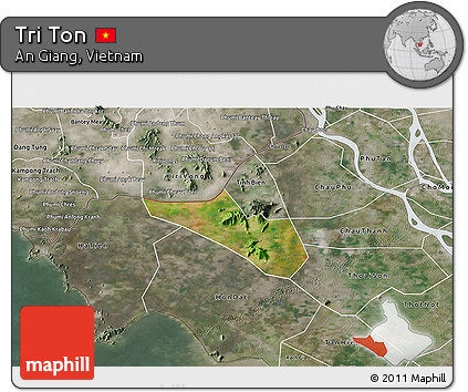 Satellite 3D Map of Tri Ton, semi-desaturated