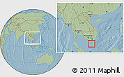 Savanna Style Location Map of Con Dao, within the entire country, hill shading
