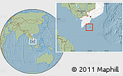 Savanna Style Location Map of Con Dao, highlighted country, hill shading