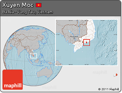 Gray Location Map of Xuyen Moc, highlighted country, hill shading