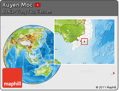 Physical Location Map of Xuyen Moc, highlighted country