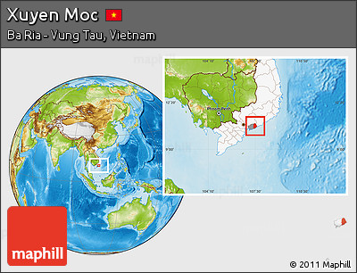 Physical Location Map of Xuyen Moc, highlighted country, highlighted parent region