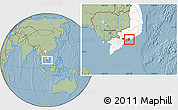 Savanna Style Location Map of Xuyen Moc, highlighted country, highlighted parent region, hill shading