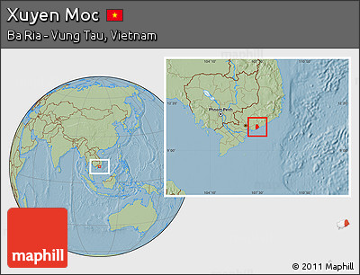 Savanna Style Location Map of Xuyen Moc, hill shading