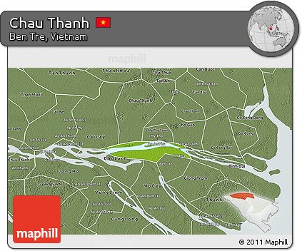 Physical 3D Map of Chau Thanh, semi-desaturated