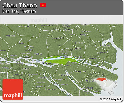 Physical 3D Map of Chau Thanh, semi-desaturated