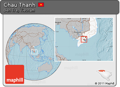Gray Location Map of Chau Thanh, highlighted country, highlighted parent region, hill shading