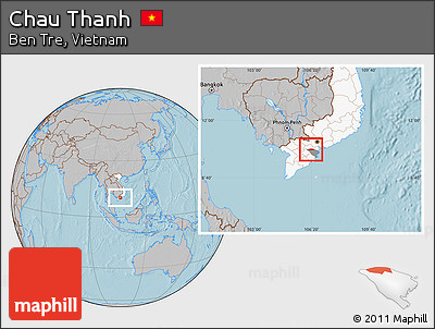 Gray Location Map of Chau Thanh, highlighted country, highlighted parent region, hill shading