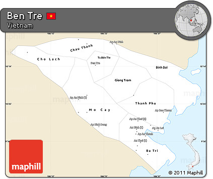 Classic Style Simple Map of Ben Tre, single color outside