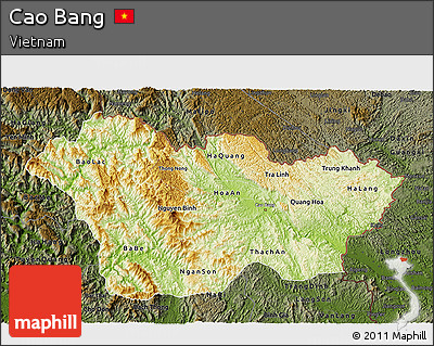 Physical 3D Map of Cao Bang, darken