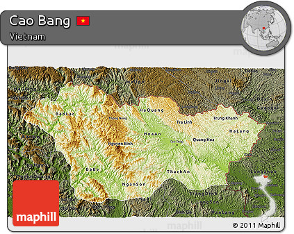 Physical 3D Map of Cao Bang, darken
