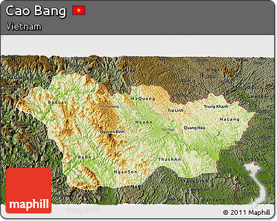 Physical 3D Map of Cao Bang, darken