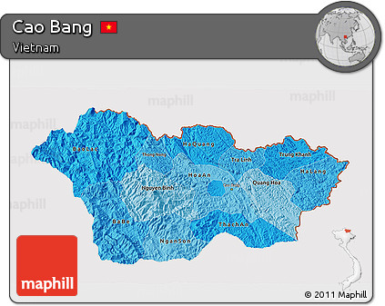 Political Shades 3D Map of Cao Bang, cropped outside