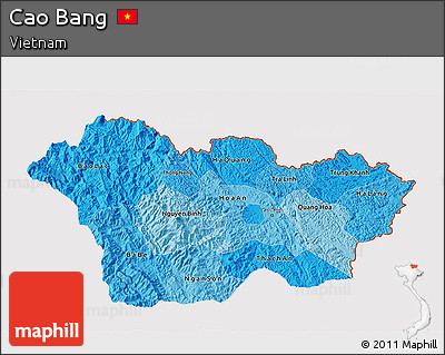 Political Shades 3D Map of Cao Bang, cropped outside