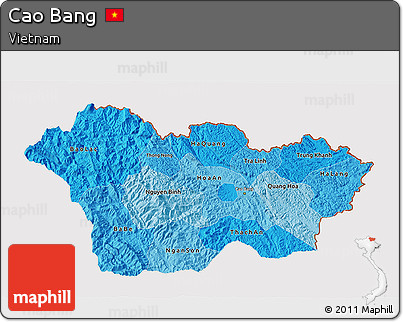 Political Shades 3D Map of Cao Bang, cropped outside