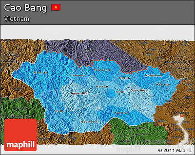 Political Shades 3D Map of Cao Bang, darken