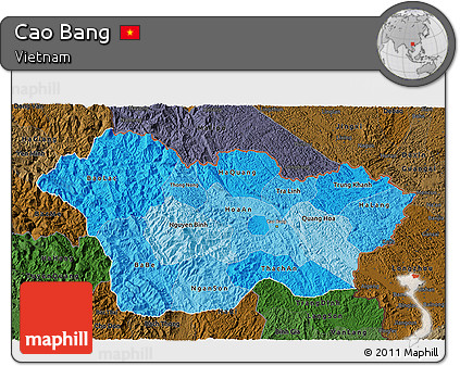 Political Shades 3D Map of Cao Bang, darken