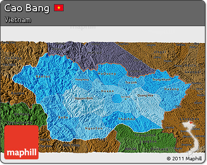 Political Shades 3D Map of Cao Bang, darken
