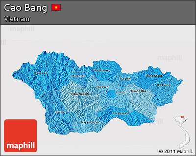 Political Shades 3D Map of Cao Bang, single color outside
