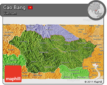 Satellite 3D Map of Cao Bang, political shades outside