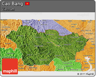 Satellite 3D Map of Cao Bang, political shades outside