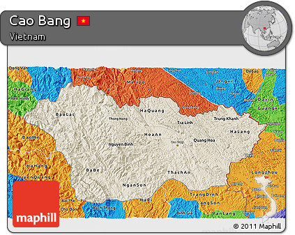 Shaded Relief 3D Map of Cao Bang, political outside