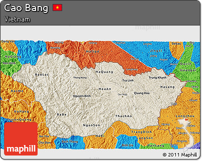 Shaded Relief 3D Map of Cao Bang, political outside