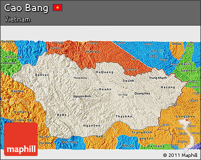 Shaded Relief 3D Map of Cao Bang, political outside