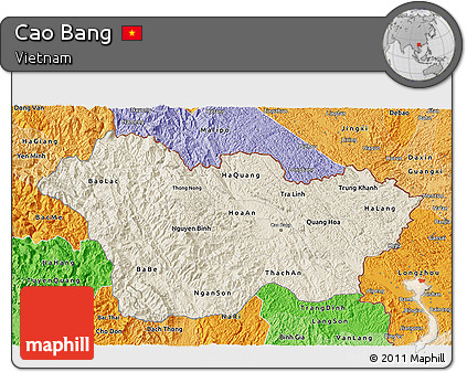 Shaded Relief 3D Map of Cao Bang, political shades outside