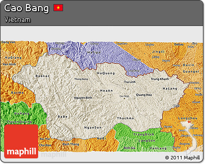 Shaded Relief 3D Map of Cao Bang, political shades outside