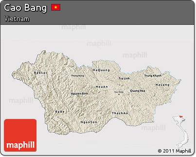 Shaded Relief 3D Map of Cao Bang, single color outside