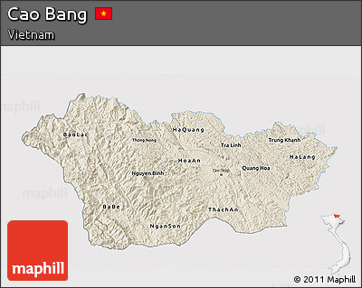 Shaded Relief 3D Map of Cao Bang, single color outside