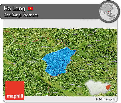 Political 3D Map of Ha Lang, satellite outside