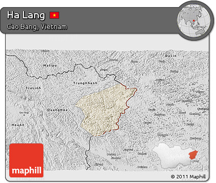Shaded Relief 3D Map of Ha Lang, desaturated