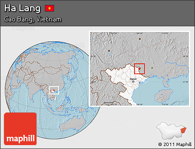 Gray Location Map of Ha Lang, highlighted country, hill shading