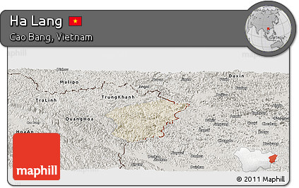 Shaded Relief Panoramic Map of Ha Lang, semi-desaturated