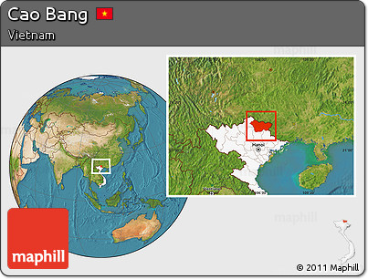 Satellite Location Map of Cao Bang, highlighted country