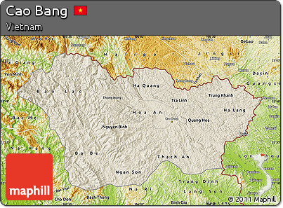 Shaded Relief Map of Cao Bang, physical outside