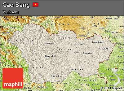 Shaded Relief Map of Cao Bang, physical outside
