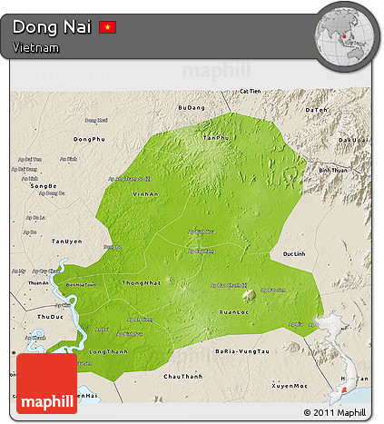 Physical 3D Map of Dong Nai, shaded relief outside