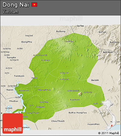 Physical 3D Map of Dong Nai, shaded relief outside
