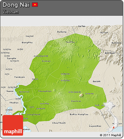 Physical 3D Map of Dong Nai, shaded relief outside