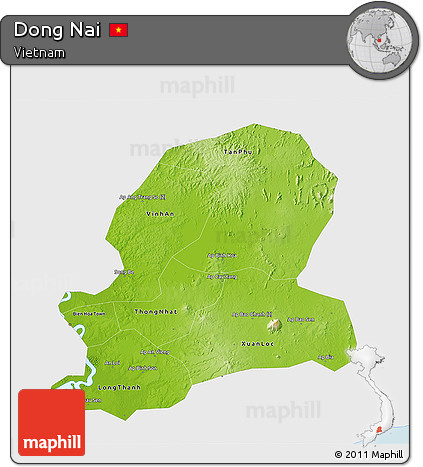 Physical 3D Map of Dong Nai, single color outside