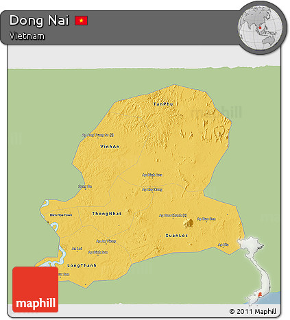 Savanna Style 3D Map of Dong Nai, single color outside
